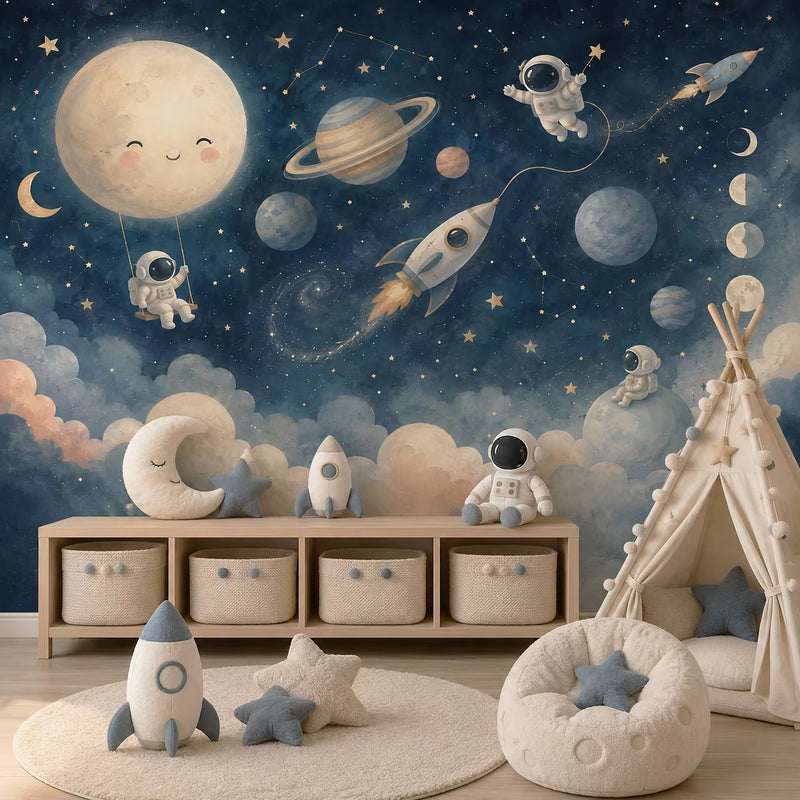 Cartoon Rocket Space Astronaut Wallpaper