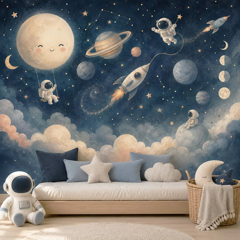Cartoon Rocket Space Astronaut Wallpaper