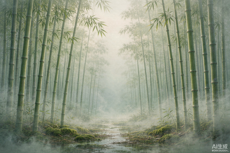Ink Wash Bamboo Forest Wall Mural, Minimalist Oriental Zen Wallpaper