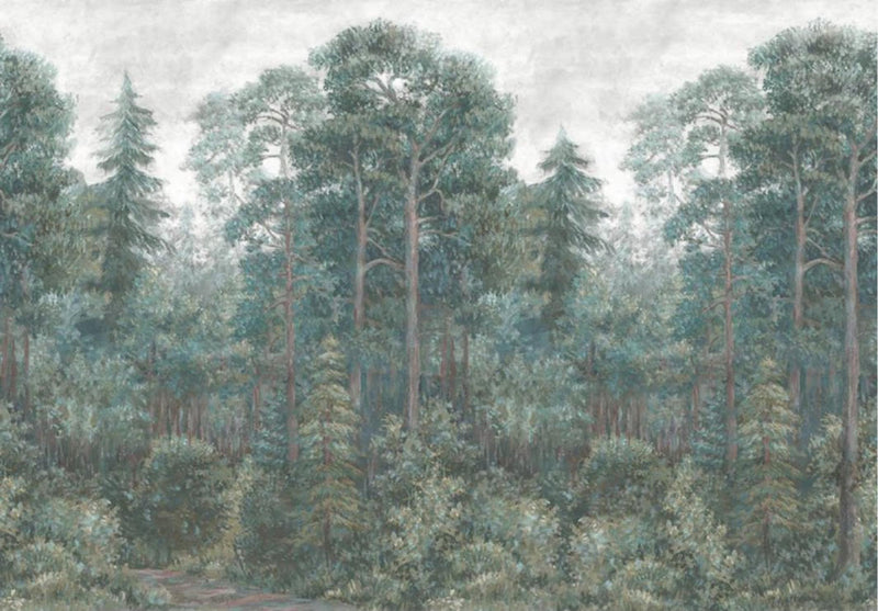 Green Forest Landscape Wallpaper, Oil Painting Style Green