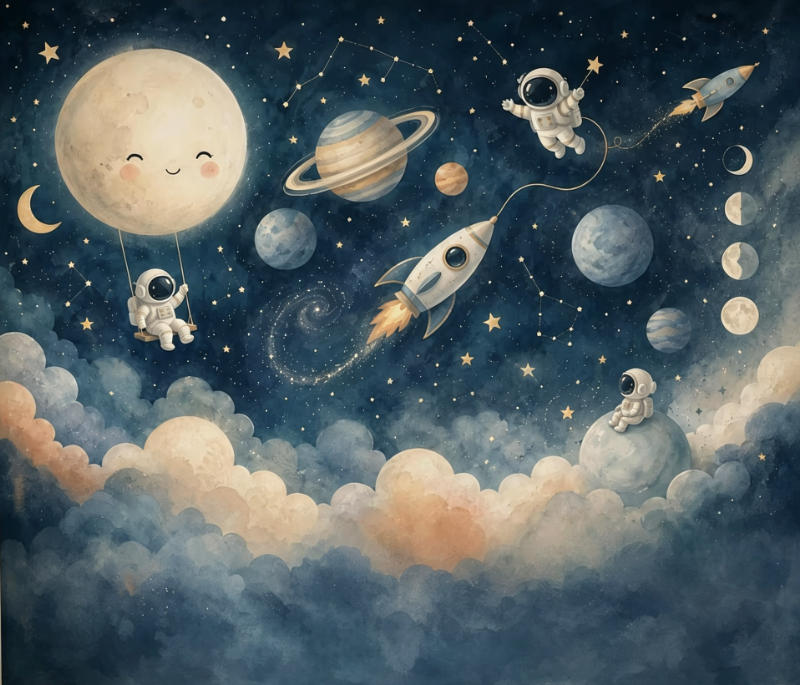 Cartoon Rocket Space Astronaut Wallpaper
