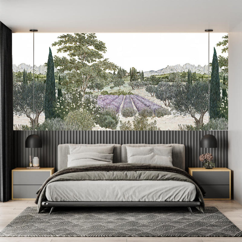 European style rural lavender landscape tree wallpaper