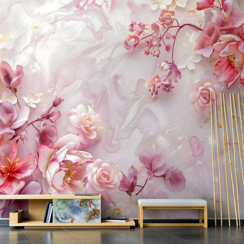 Blush Pink Flower Marble Wallpaper Mural