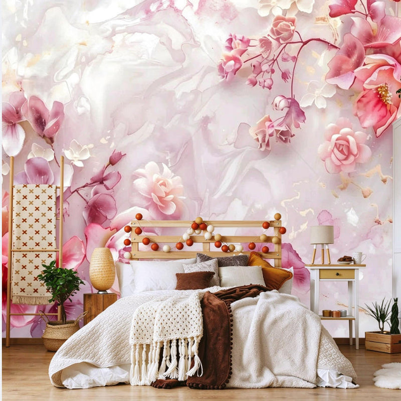 Blush Pink Flower Marble Wallpaper Mural