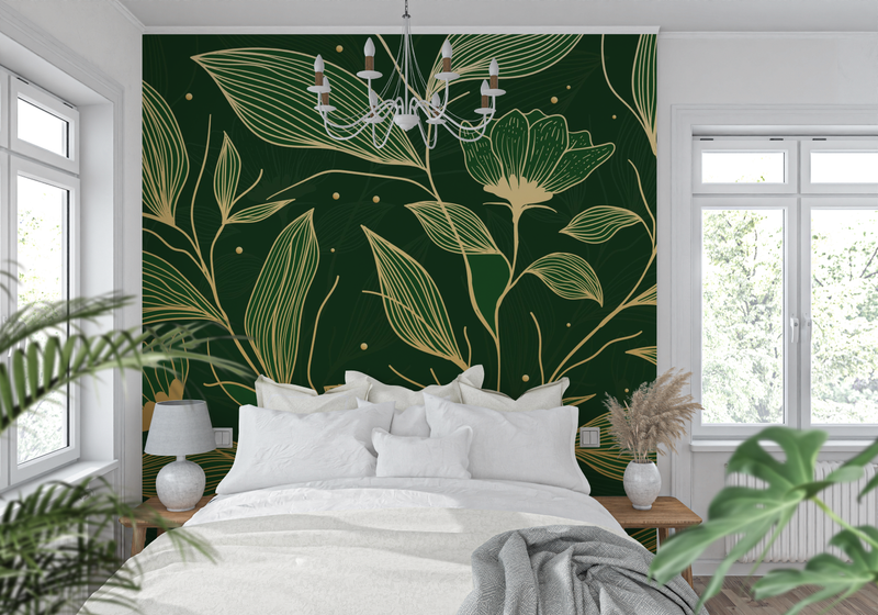 Papier Peint Doré Et Vert