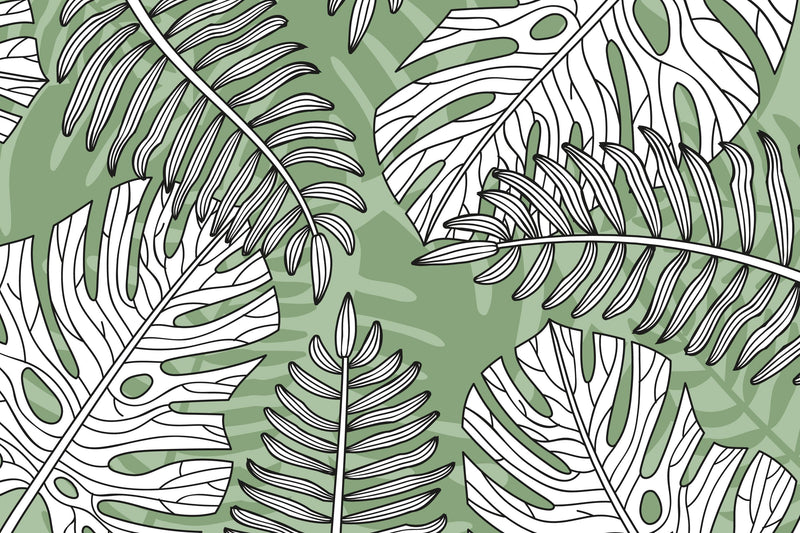 Papier Peint Jungle Vert Et Blanc