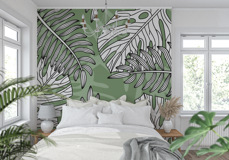 Papier Peint Jungle Vert Et Blanc