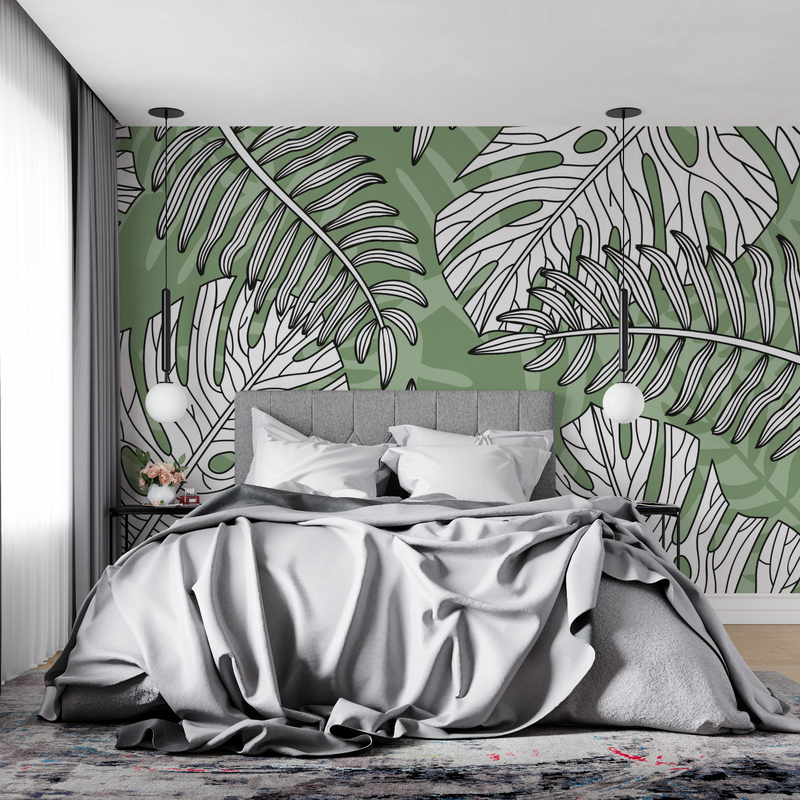Papier Peint Jungle Vert Et Blanc