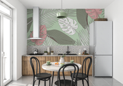Papier Peint Vert D'eau Et Rose