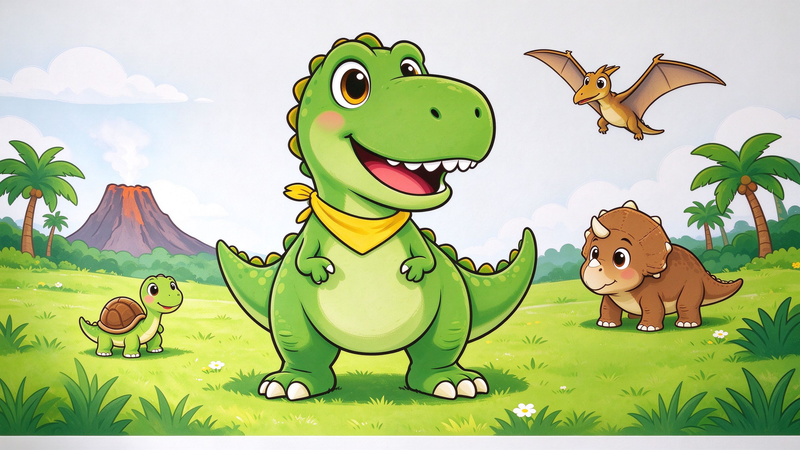 Cute Cartoon Dinosaur Kids Wall Mural, T-Rex Nursery Wallpaper Decor