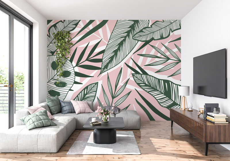 Papier Peint Jungle Vert Et Rose