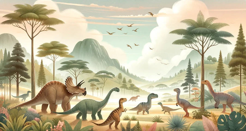 Dinosaur Mural Wallpaper | Prehistoric Paradise in Pastel Tones