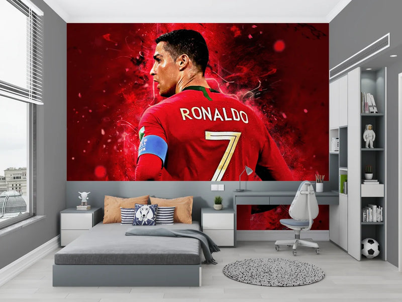 Football Mural Wallpaper | Dynamic Red Sport Theme