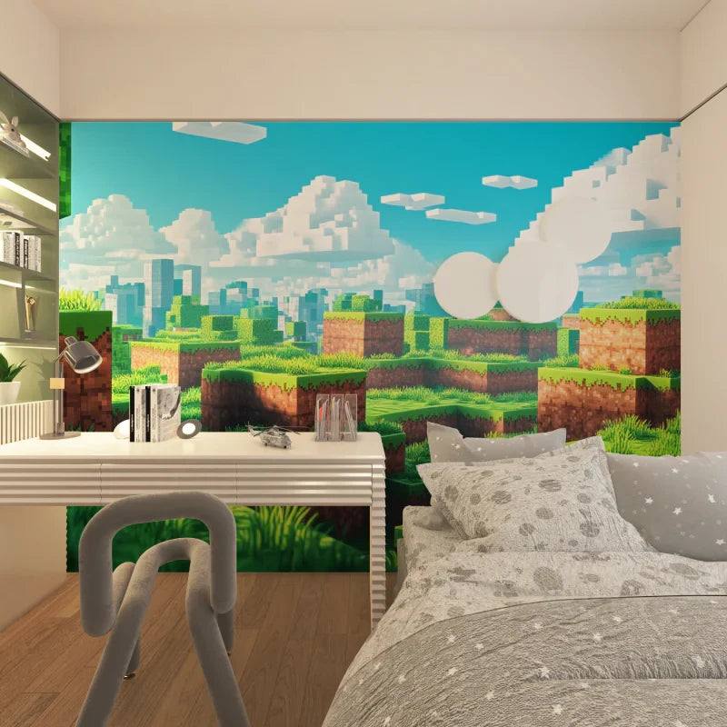 Gamer Mural Wallpaper | Minecraft Pixel Art Landscape