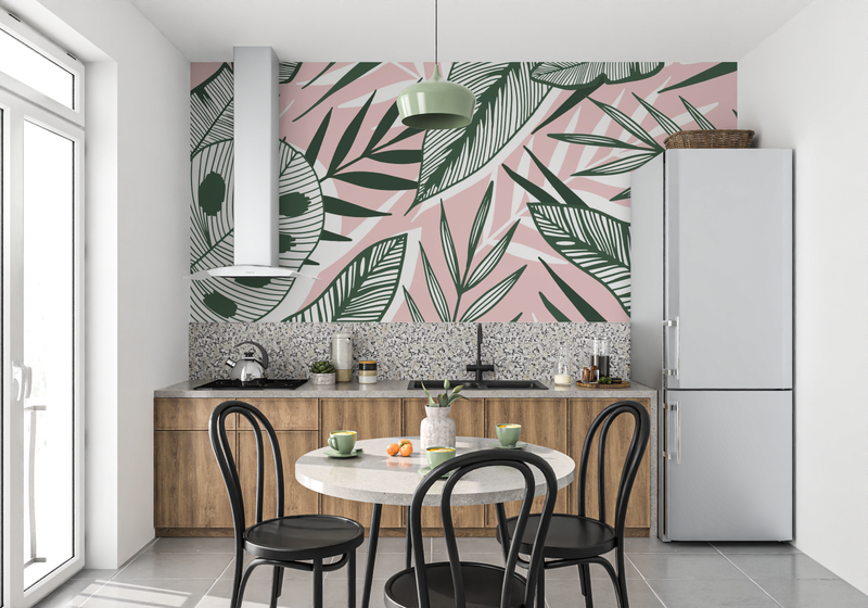 Papier Peint Jungle Vert Et Rose