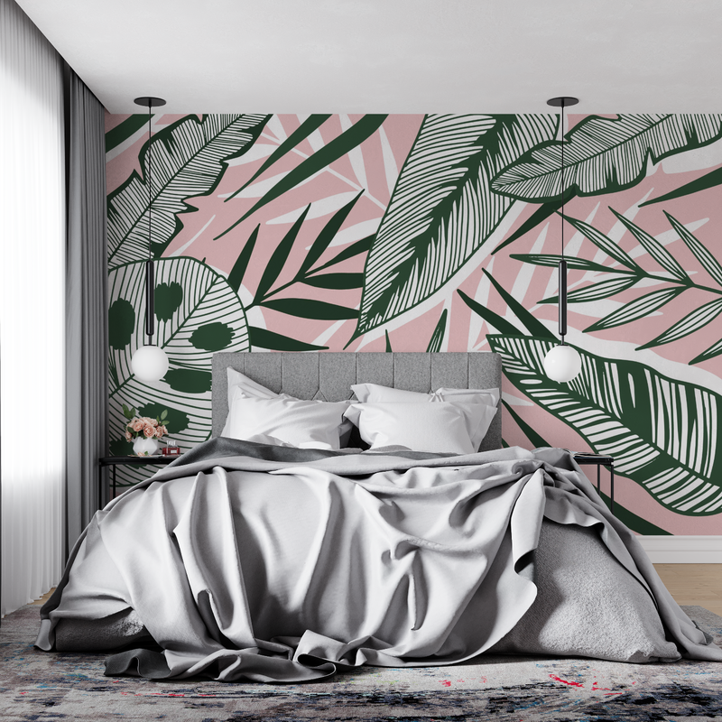 Papier Peint Jungle Vert Et Rose