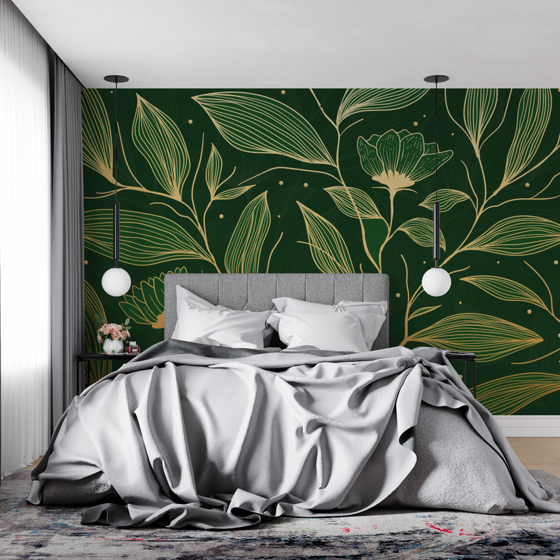 Papier Peint Doré Et Vert
