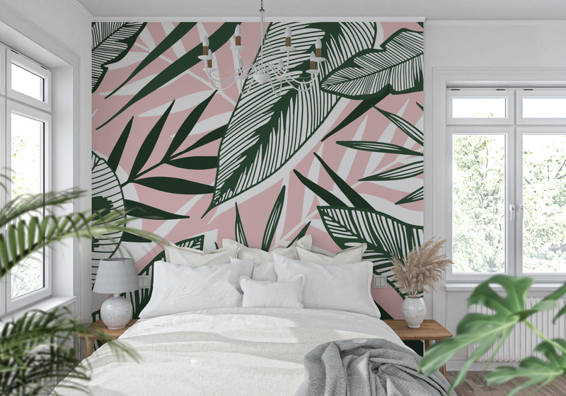 Papier Peint Jungle Vert Et Rose